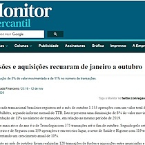 Fuses e aquisies recuaram de janeiro a outubro